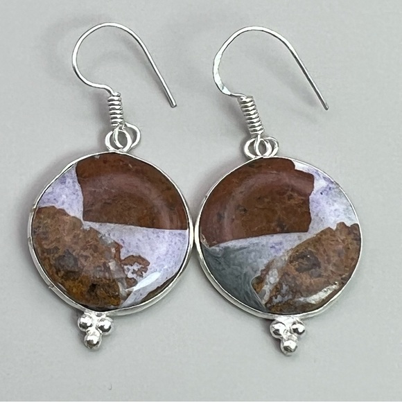 New Round Jasper Stone Silver Hook Earrings - Picture 3 of 5